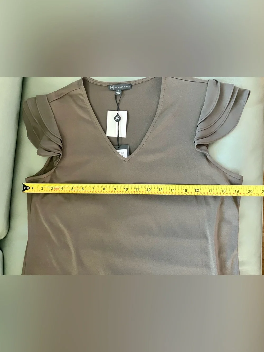 Women's V-Neck Flutter Sleeve Top - Brown